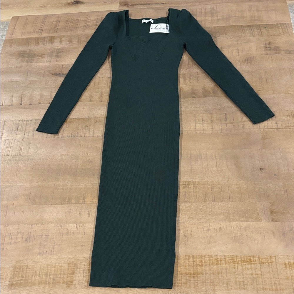 Sweetheart Neckline Bodycon Knot Midi Dress Forest Green Boutique Large NWT - Picture 4 of 8